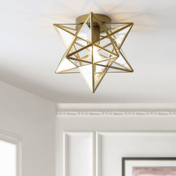 Stella 12" Moravian Star Metal/Clear Glass LED Flush Mount - JONATHAN Y